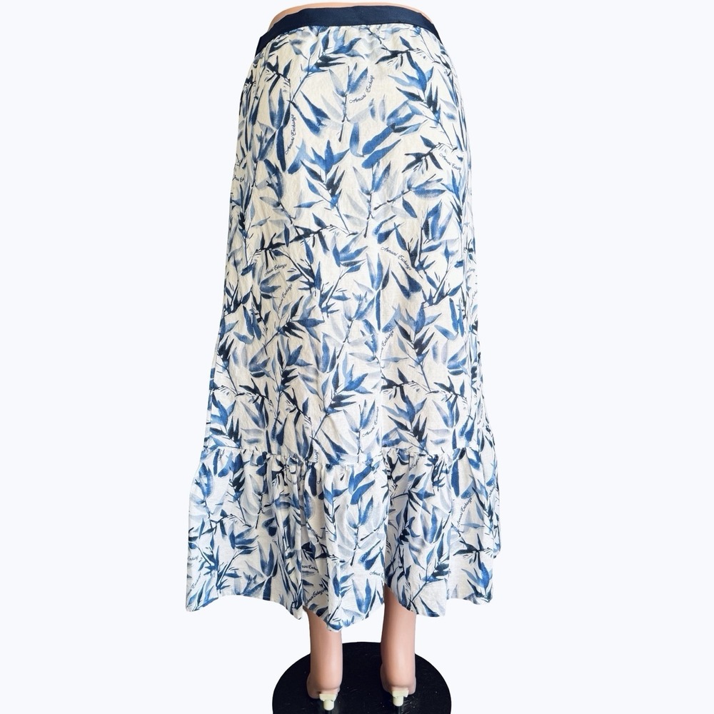 Armani‎ Exchange Botanical Maxi Skirt Sz 12 Blue White Lined Preppy Quiet Luxury - Picture 6 of 9